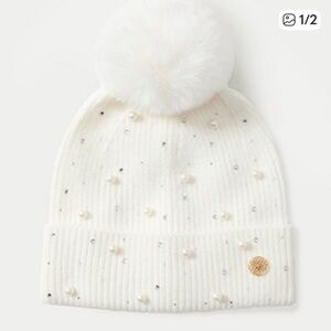 NWT/GWP Lilly Pulitzer White Embellished Hat with Pearls and Rhinestones